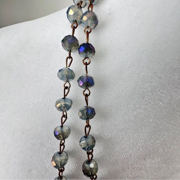 Gorgeous Long Sparkling Crystal Glass Blue Necklace 60” Layering/Wrap Piece - Picture 8 of 13
